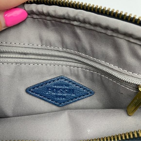 Fossil Maisie Navy Blue Camera Crossbody Bag Studded Faux Leather - Picture 7 of 10